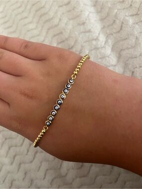 Gold and Blue Evil Eye Beaded Bracelet - Elegant Women’s Jewelry